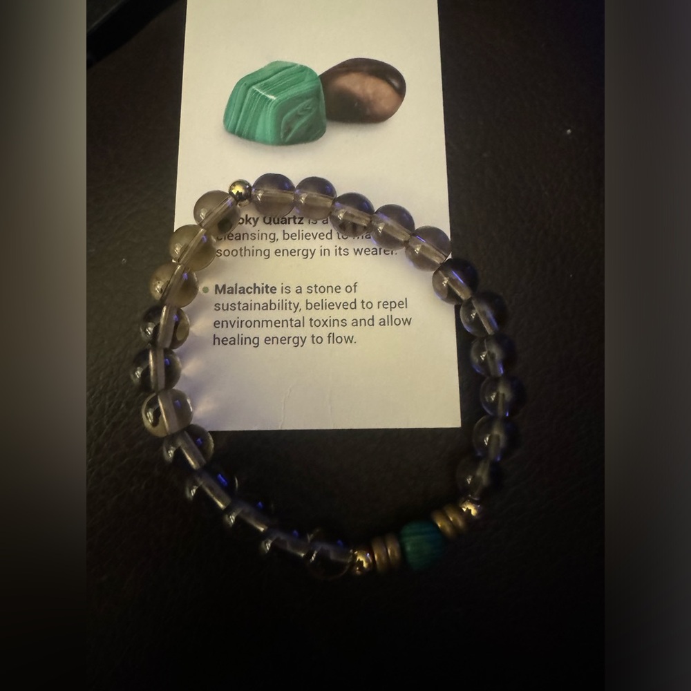Smoky quartz & malachite gemstone bracelets NEW cleansing, healing soothing